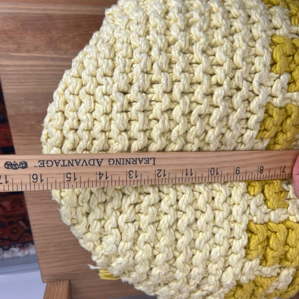 Anthropologie Hand Knit Lawrence‎ Pillow Round Chunky Knit Cotton Yellow 16